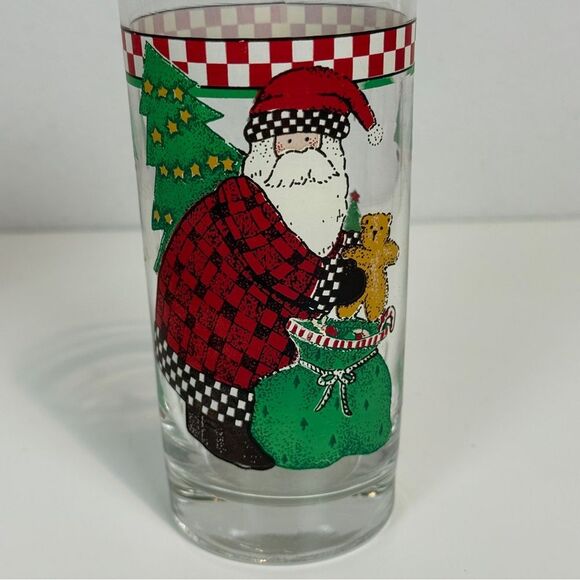4 Vintage Debbie Mumm Woodland Santa Christmas Glass Cups - Picture 2 of 5